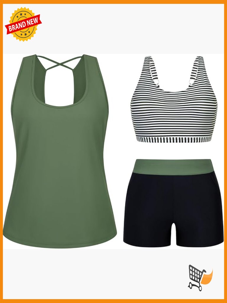 3 Piece Tankini Set Modest Plus Size Swimwear With Swim Shorts 2026